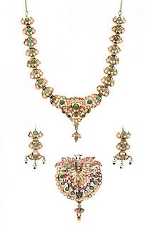 A Collection of Yellow Gold, Emerald, Seed Pearl and Ruby Jewelry, 55.40 dwts.