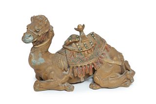 Austrian Metal Cold-Painted Camel Inkstand C. 1900, H 6'' W 4'' L 9''