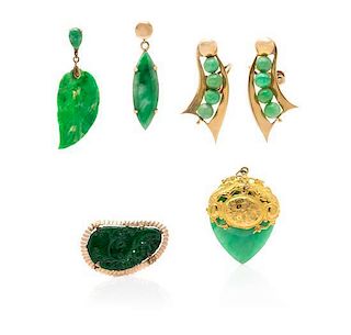 A Collection Gold and Jadeite Jade Jewelry, 26.80 dwts.