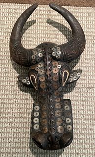Bamileke Tribe  Colonial Period Carved Wood Buffalo Mask H 30'' W 15''