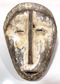 African Carved Wood Mask, H 10.5", W 7.5", Lega