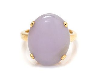 A Yellow Gold and Lavender Jade Ring, 4.00 dwts.