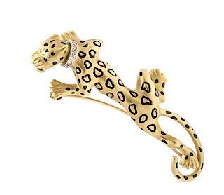 * A Yellow Gold, Diamond and Resin Panther Brooch, 10.70 dwts.