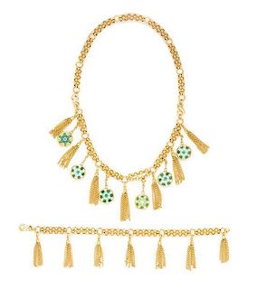 * A 14 Karat Yellow Gold and Millifiori Glass Convertible Bracelet/Necklace, 34.40 dwts.