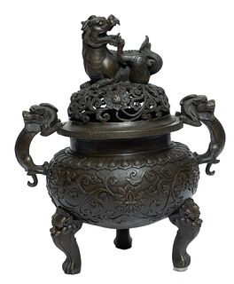 Chinese Bronze Censer C. 19th.c., H 12'' Dia. 9''
