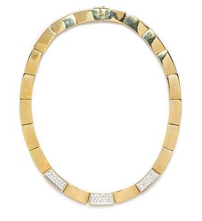 A 14 Karat Yellow Gold and Diamond Collar Necklace, 32.90 dwts.