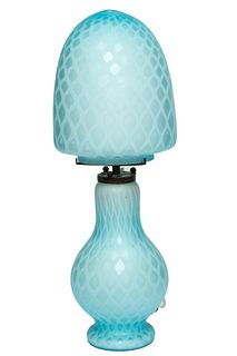 Satin Glass Quilted Diamond Table Lamp, C. 1960, H 20''