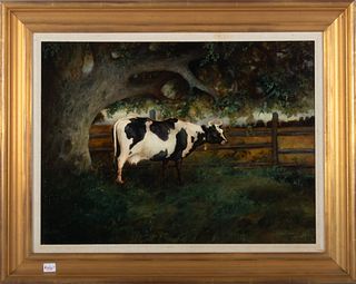 Greg White, American  Oil On Canvas,  1994, Holstein Cow In Landscape, H 17'' W 23''