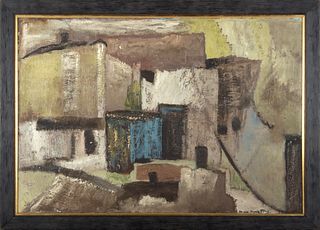 Martha Hare Pinkston, (Old Mexico) Oil On Canvas, Houses, Old Mexico, H 25.5'' W 36''
