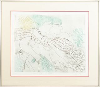 Alekos Fassianos (Greece, 1935-2022) Engraving On Wove Paper, H 16", W 20", Adam & Eve In Heaven