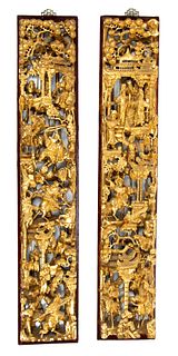 Thailand Gilded Carved Wood Wall Mounts, H 40'' W 8'' Depth 3'' 1 Pair