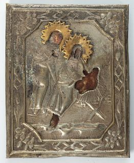 Russia Silver Oklad & Gold Icon, Holy Family H 4''