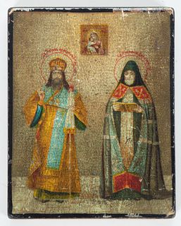Old Russian Wood Icon Two Patriarchs  19th.c., H 3.5''
