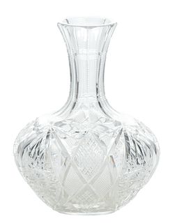 Clark Cut Crystal Carafe And One Unmarked Clear And Frosted Glass Decanter, H 8.25" And H 10"