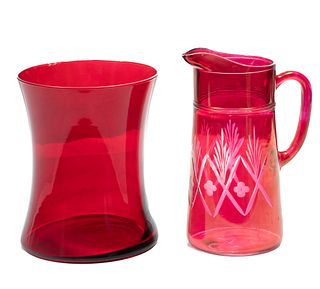 Ruby Glass Vase, Cranberry Pitcher 8", 9"