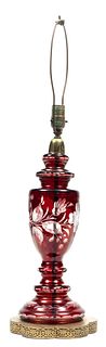 Ruby Glass Overlay Table Lamp C. 1930, H 26''