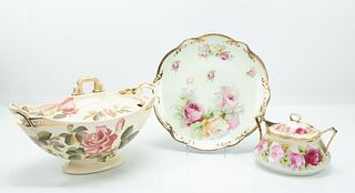 English "Roses" Tureen, Charger And Prussia Bowl 3 Pcs H 9" W 8 L 14"