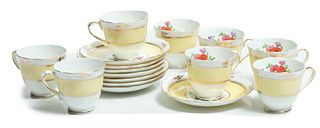 New Chelsea Stafffordshire 'Flora' Porcelain Teacups & Saucers, 16 pcs