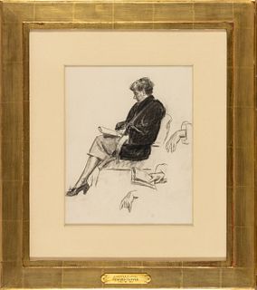 Edward Hopper (American, 1882-1967) Conte Crayon On Paper, C. 1943, Jo Hopper Reading (Study For 'Hotel Lobby'), H 12.7'' W 9.5''