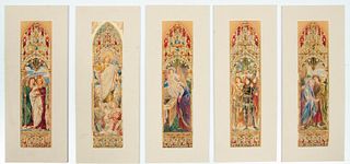 John La Farge (American, 1835-1910) Watercolors On Paper, Group Of 5 Works, H 12.5'' W 3''
