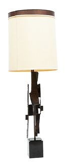 Harry Balmer Brutalist Steel And Bronze Table Lamp  1972, H 52''