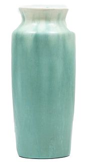 Mary Chase Perry (Michigan, 1867-1961) Pewabic Pottery - Stable Studio, Green And White Matte Glazed Vase, C. 1910, H 9.5'' Dia. 4''