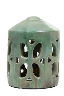 Pewabic Pottery (American, 1903) Iridescent Glazed Votive Lantern, H 7.25'' Dia. 5.5''