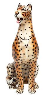 Italian Capodimonte Ceramic Cat, H 36'' W 20'' Depth 16''