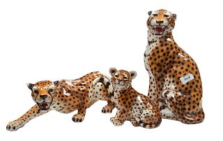 Italian Painted Ceramic Jaguars, H 22'' W 15'' Depth 7'' 3 pcs