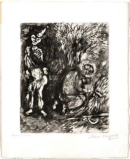 Marc Chagall (French/Russian, 1887-1985) Etching And Drypoint On Montval Laid Paper, 1927-30 H 11.625" W 9.375" (Plate) La Mort Et Le B˚cheron (From L