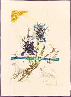 Salvador Dali (Spanish, 1904-1989) Lithograph In Colors On Arches Wove Paper, C. 1972, Iris (Les Chevaux), From Florals, H 29.5'' W 21.75''