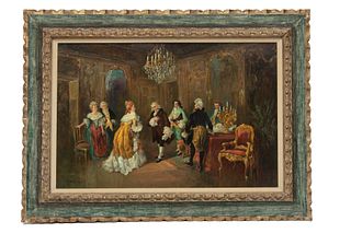 Rodriquez, 20th Century, Oil On Canvas, Parlor Engagement Scene, H 24'' W 36''