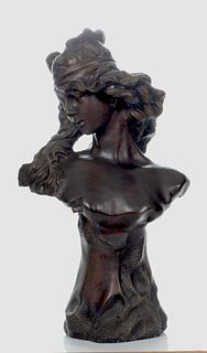 Art Nouveau Style Bronze Sculpture, Young Beauty, H 26'' W 14.5''