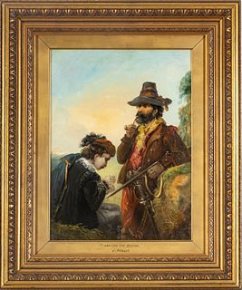 Attributed To J. Phillip, Oil On Canvas, 19Th Century, H 15.5", W 11.5", Awaiting The Ransom