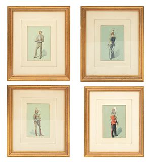 Richard Simkin (British, 1840-26), Watercolor & Gouache 4 Pcs., H 5.25", W 3.75", Regimental British Uniforms