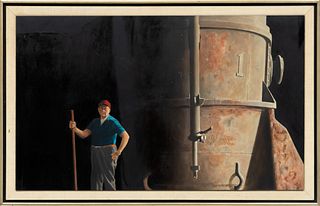 Walter Raymond Garver (Amerian, 1927) C. Oil On Board, "Iron Age", H 18'' W 29''