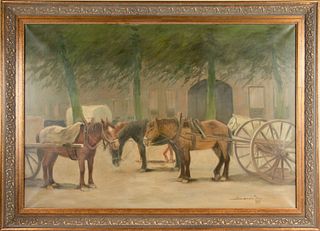 Leonard Bes, Oil On Canvas, 1880, H 25.5", W 37.5", Horses