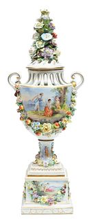 Carl Thieme (German, 1823-1888) For Dresden, Painted Porcelain Covered Urn, C. 1870, H 23'' W 5.75'' L 8.5''