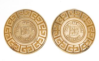 Givenchy (French, 1952) Vintage Gold Tone Earrings 2 Pcs. Dia. 1''