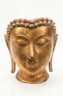 Thai Gilt Bronze Sculpture, H 10.5", W 8.5" Serene Buddha
