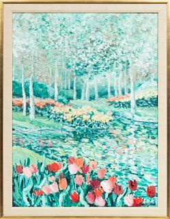 Nancy Bowen (American) Oil On Canvas  1986, Forest Tulip Reflections, H 41'' W 30''