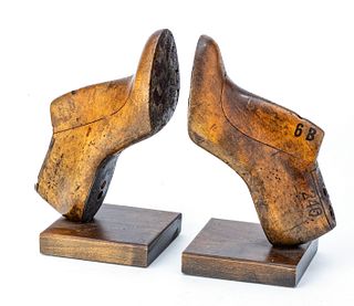 Pair Of Carved Wooden Lady's Shoe-Form Bookends, H 9'' W 4.5''