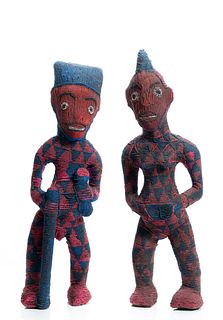 Nigerian Beaded Sculptures, Male And Female, H 24'' W 7'' 1 Pair