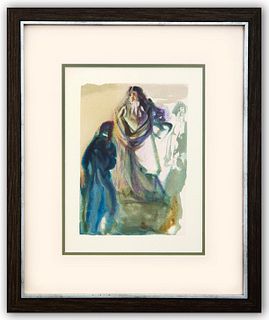 Salvador Dali- Original Color Woodcut on B.F.K. Rives Paper "Paradise 28"