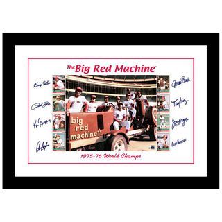 "Big Red Machine Tractor" Framed Lithograph Signed by the Big Red Machine's Starting Eight, with Certificate of Authenticity.