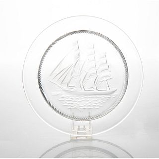 Lalique Crystal Plate, Sailing Ship