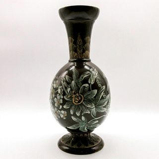 Royal Doulton Lambeth 19th c. Stoneware Green Floral Vase