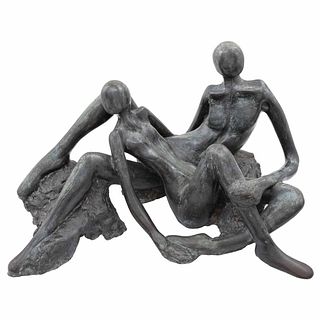 CAROL MILLER , Cipactonal y Oxomoco, de la serie Los dioses de bronce, 1983, Firmada, Escultura en bronce, 51 x 83 x 54 cm