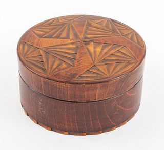 Art Deco Carved Wooden Box in the Futurist Style