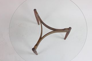 Danish Modern Triangular Teak Bentwood Coffee Table Glass Top